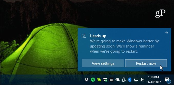 Genstart påkrævet Windows 10 kumulativ opdatering
