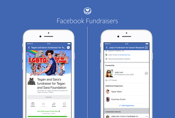 Facebook-sider for brands og offentlige personer kan nu bruge Facebooks fundraisers til at skaffe penge til nonprofit-formål, og nonprofit-organisationer kan gøre det samme på deres egne sider.