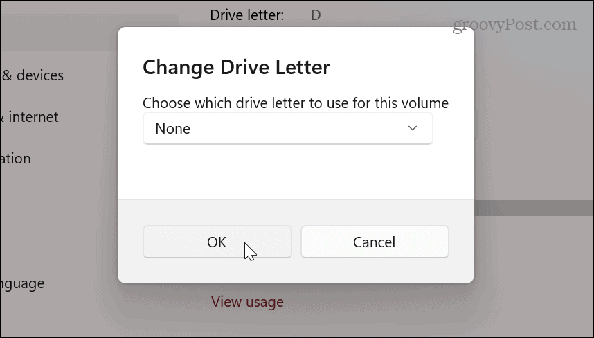 Fjern et drevbogstav på Windows 11