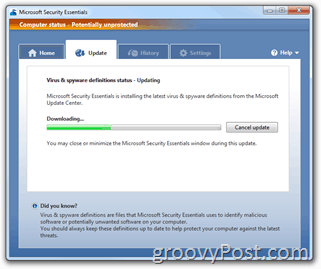 Microsoft Security Essentials-signaturopdatering