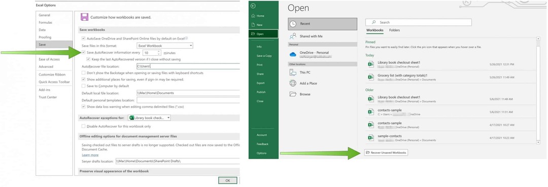 Gem Excel-filer til OneDrive AutoRecover på Excel