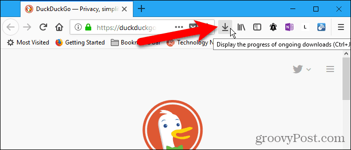 Downloads-knap på værktøjslinjen i Firefox
