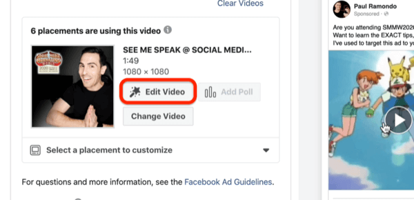 Rediger video-indstilling til Facebook-videoannonce