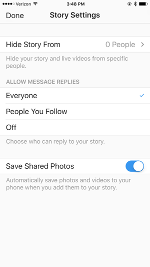 Tjek dine Instagram Story-indstillinger, før du går live.