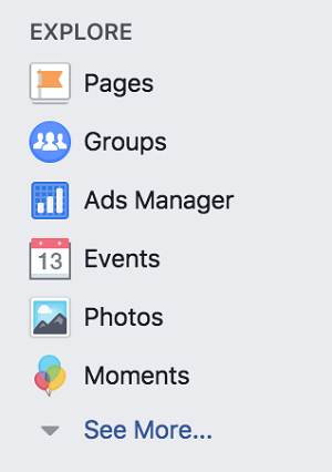 Få adgang til Facebook-grupper fra Udforsk-sektionen på din personlige Facebook-profil.