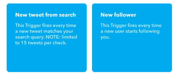 Vælg Ny Tweet fra Søg efter din IFTTT-applets udløser.
