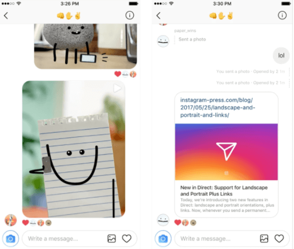  Instagram tilføjede understøttelse af weblinks i Direct og giver nu brugerne mulighed for at vælge liggende og stående retning for et billede