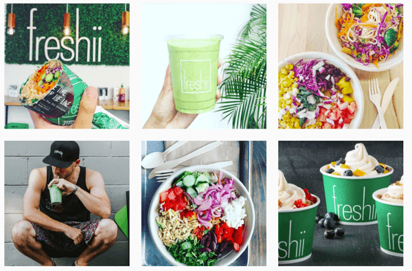 Freshii inkorporerer deres logo i mange af deres Instagram-fotos.