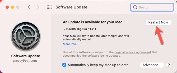 Genstart en Mac for at starte en systemopdatering