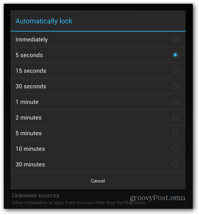 Goggle Nexus 7-låseskærm låses automatisk