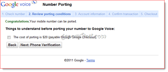 Port det eksisterende nummer til Google Voice