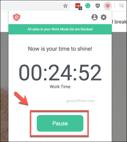 Sæt en BlockSite-arbejdstimer på pause