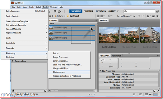 Sådan gør du et panorama ved hjælp af Adobe Bridge og Adobe Photoshop