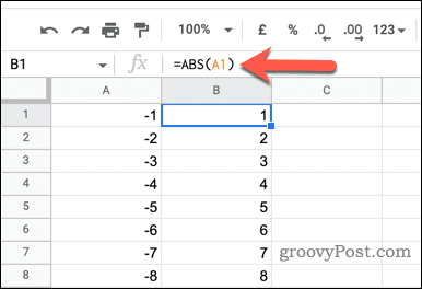Brug af ABS-funktionen i Google Sheets