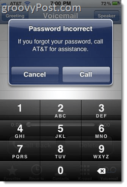 iPhone-fejl MEssage "Adgangskode forkert indtast adgangskode til stemmemail"