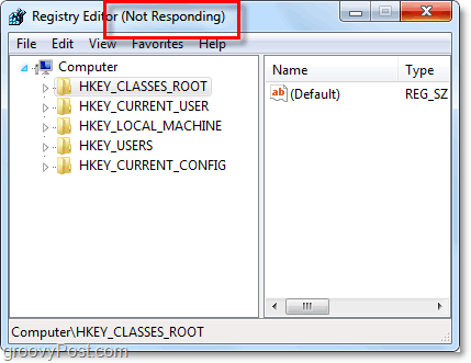 registreringsdatabase editor ikke svarer i windows 7 og vista