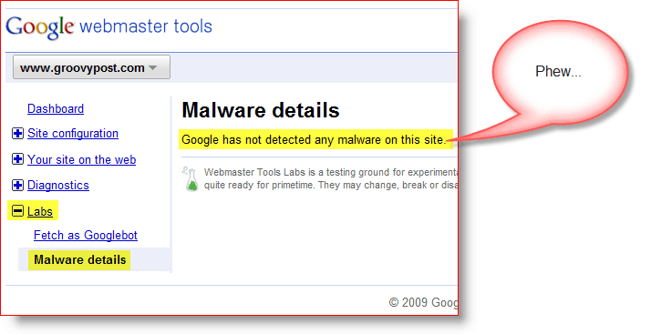 groovypost.com Google Webmasterværktøjer Malware-oplysninger