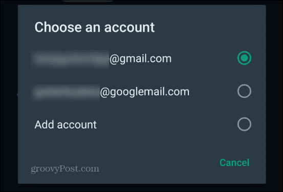 whatsapp vælg gmail-konto