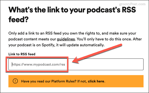 indtast dit podcast rss-feed i spotify
