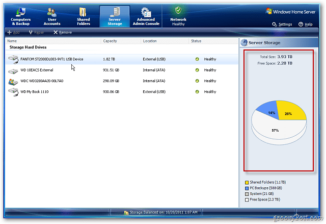 Windows Home Server: Tilføj en ekstern harddisk for at øge lagerpladsen