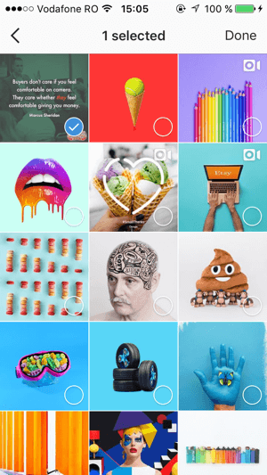 Vælg de gemte indlæg, du vil føje til din Instagram-samling, og tryk derefter på Udført.