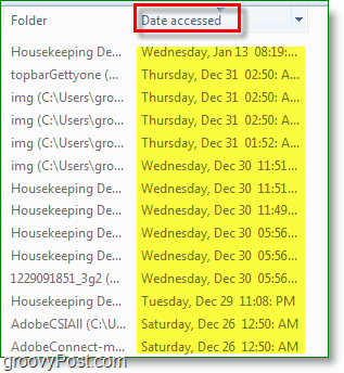 Windows 7-skærmbillede - brug af dato, der er åbnet i søgningen.