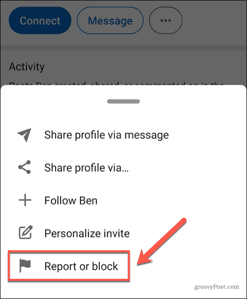 Rapportering eller blokering af en bruger på LinkedIn