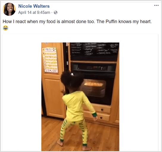 Nicole Walters indsendte en Facebook-video af sin unge datter, der dansede foran ovnen i pyjamasen, mens hun venter på, at maden er færdig med at lave mad.