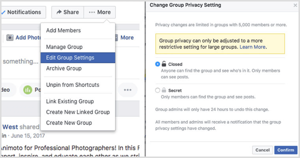 Facebook-gruppe ændrer privatlivsindstillingen