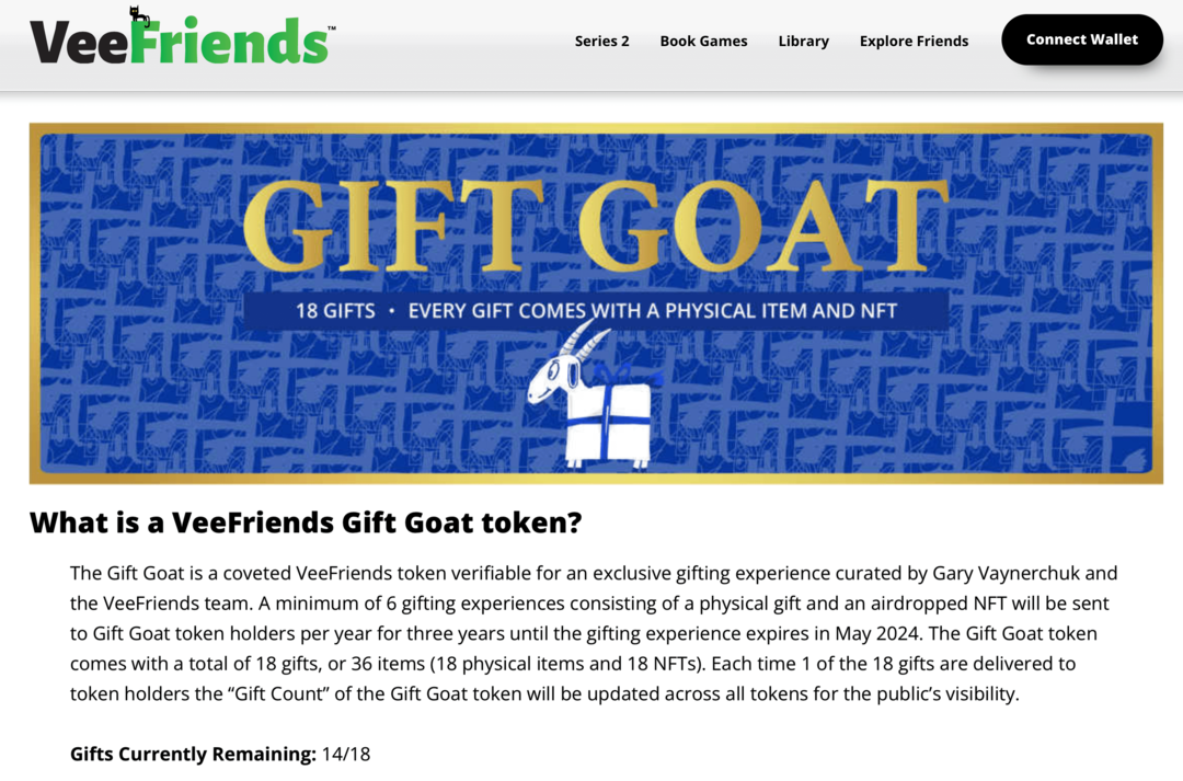 billede af VeeFriends Gift Goat token-fordele på VeeFriends hjemmeside
