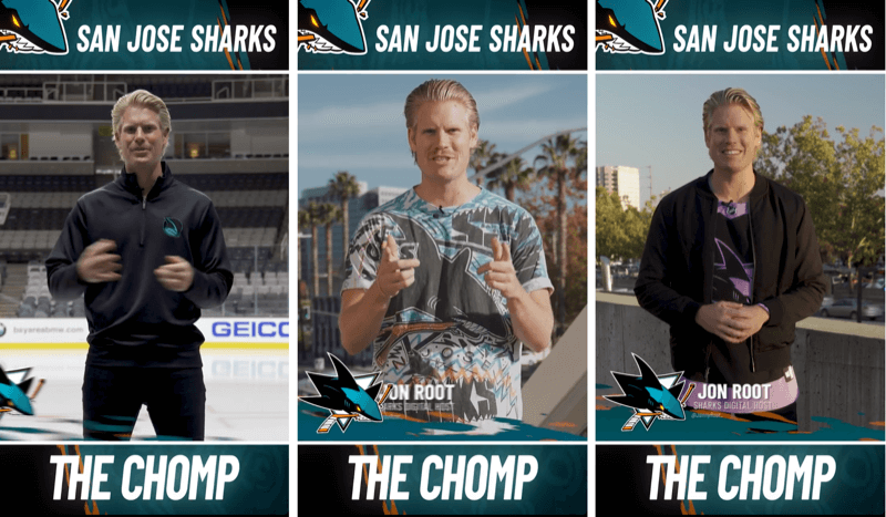 tre Instagram Stories-indlæg fra San Jose Sharks The Chomp-segment