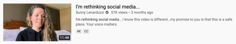youtube-videoeksempel af @sunnylenarduzzi om 'jeg genovervejer sociale medier ...'