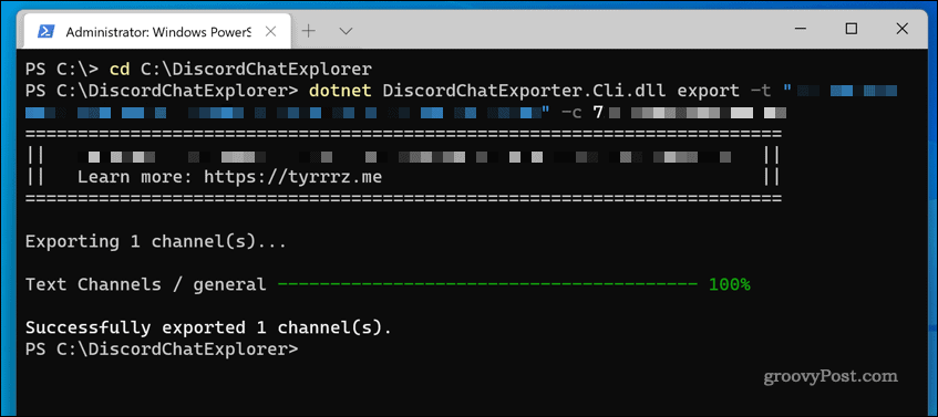 DiscordChatExplorer på Windows 11 bruges til at downloade en serverchatlog