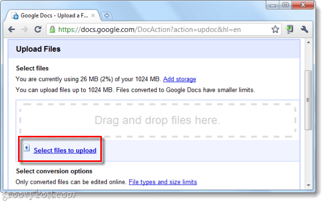 uploade filer til Google Docs