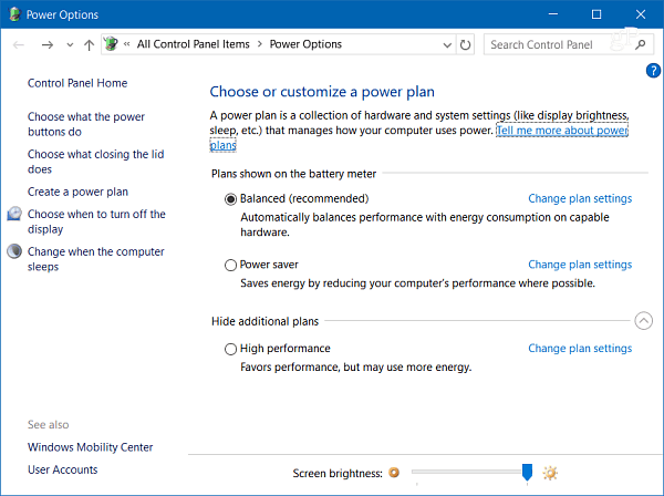 Strømindstillinger Windows 10