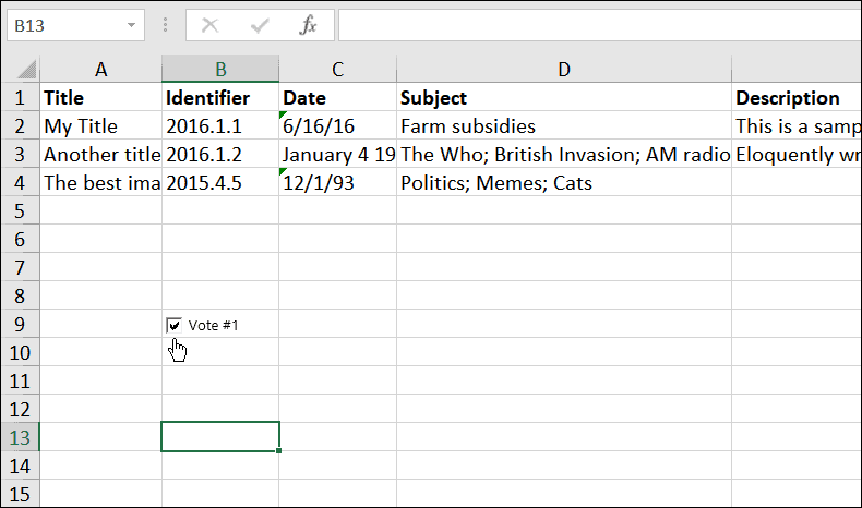 indsæt et afkrydsningsfelt i Microsoft Excel