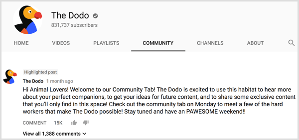 Introduktion til YouTube-kanal Community-fanen
