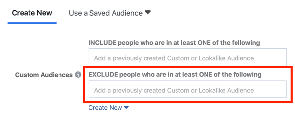 Facebook-annoncemålretning eksklusive tilpassede målgrupper.