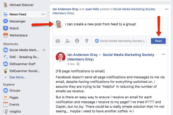Facebook giver nu brugerne mulighed for at poste direkte i grupper fra News Feed.