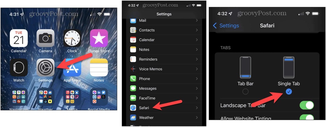Flyt Safari Search Bar i iOS 15 på iPhone