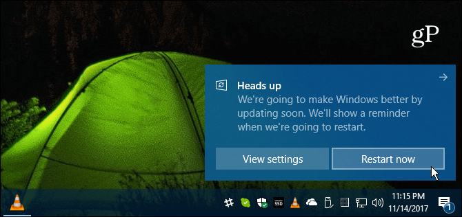 Windows 10 genstart meddelelse