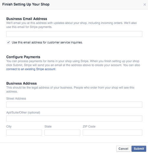 konfigurer Facebook-forretning og betalingsoplysninger