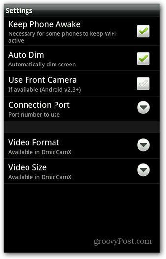 DroidCam Android-appindstillinger