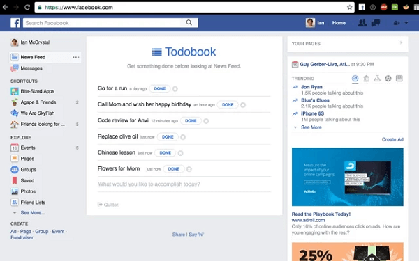 Todobook blokerer dit Facebook-nyhedsfeed, indtil du får dine prioriteter udført for dagen.