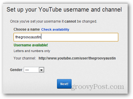 opsæt YouTube-brugernavn