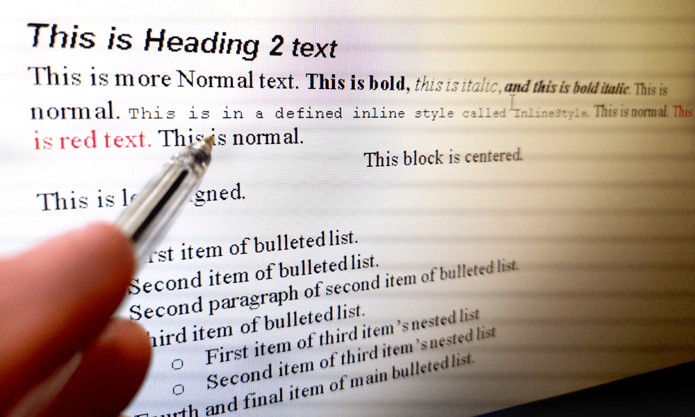 Eksempler på tekstformatering i et dokument
