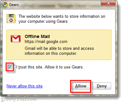 Tillad gmail at få adgang til Google gear