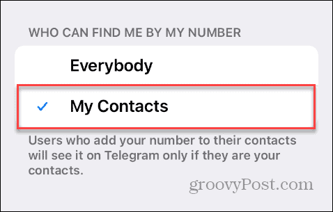 Find efter telefonnummer på Telegram
