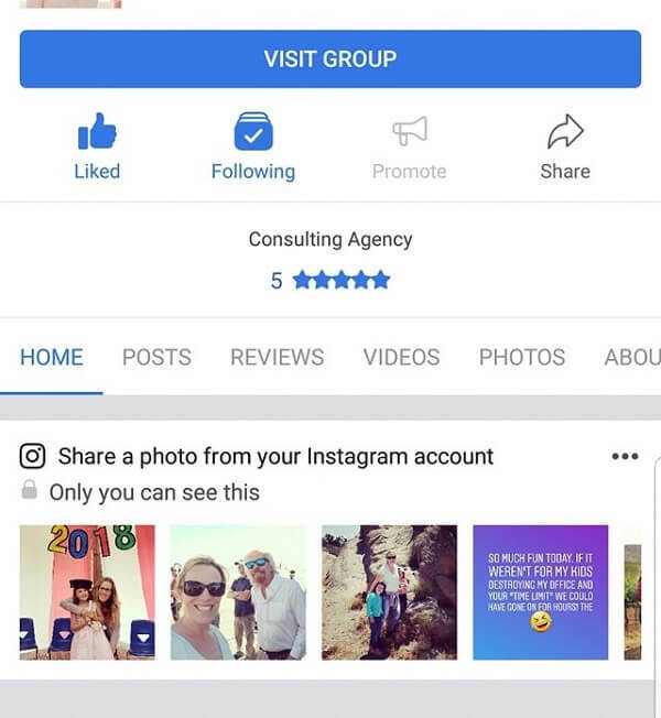 Facebooks mobilapp foreslår nu Instagram-fotos, der skal deles til en side.