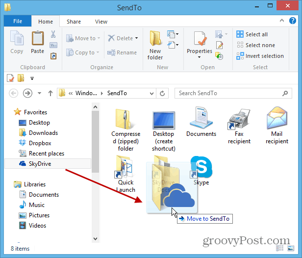 Føj SkyDrive til Windows Højreklik på Send til-menuen
